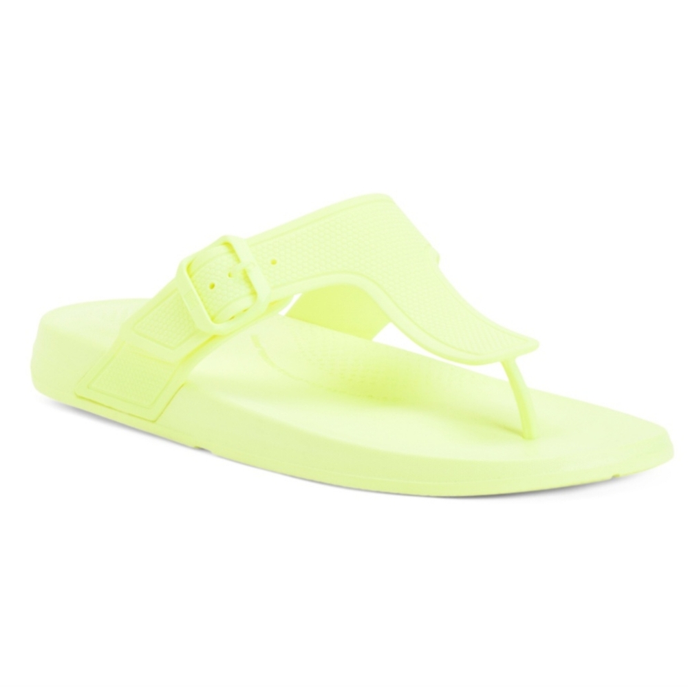 NEW FIT FLOP IQUSHION ADJUSTABLE BUCKLE FLIP FLOPS ELECTRIC YELLOW 7 8 8.5